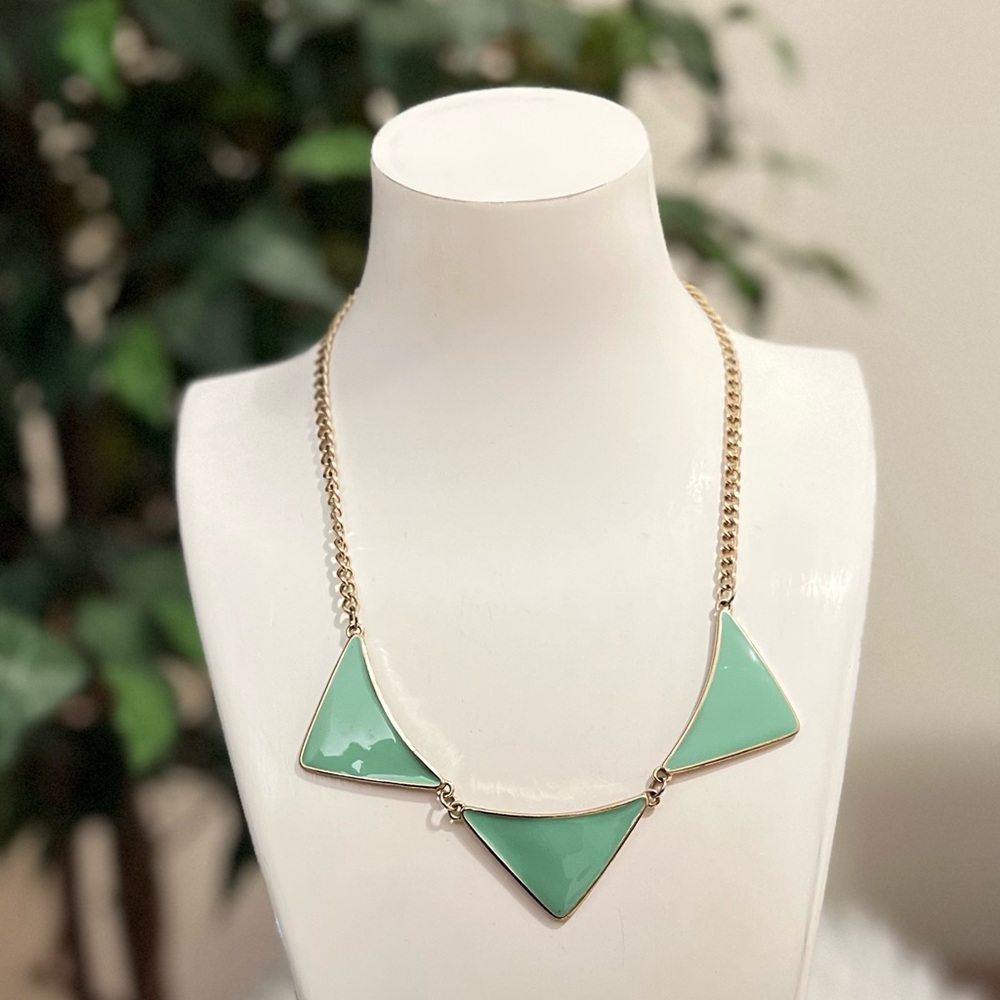 Mint Green Enamel Triangle Statement Necklace - image 5